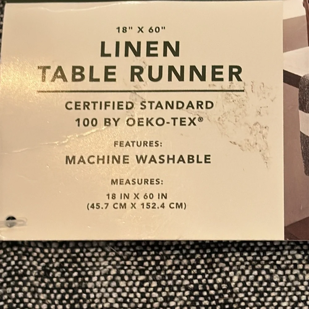 NWT Smith & Harken 100% Linen Table Runner 18” x 60” Black Cream Oeko-Tex NEW